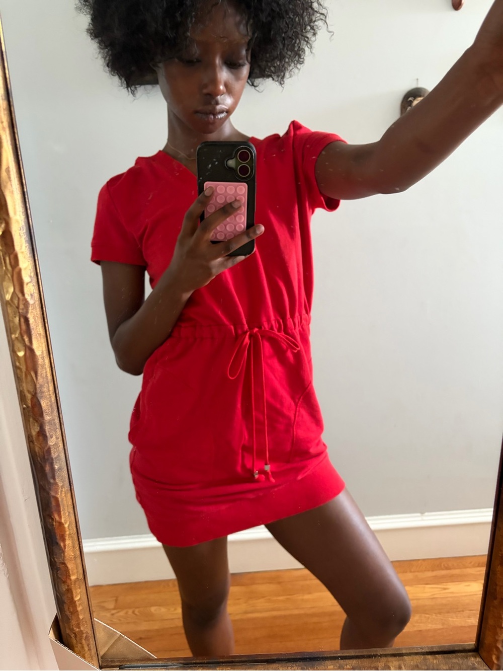 Michael Kors Red Short-Sleeve Drawstring Mini Dress